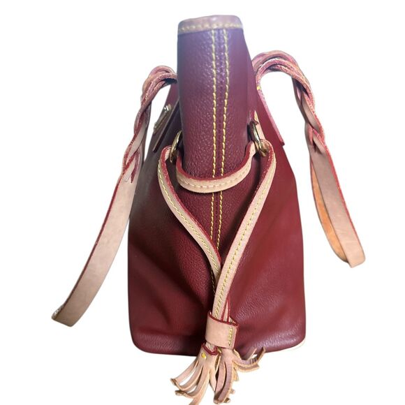 Dooney Bourke Florentine Leather Tote Bag Burgundy Red Shoulder Purse Tassel - Picture 5 of 9